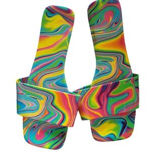Womens Colorful Swirl Slide Sandals Size 42 Flat Slip On Pool Beach Shoes‎